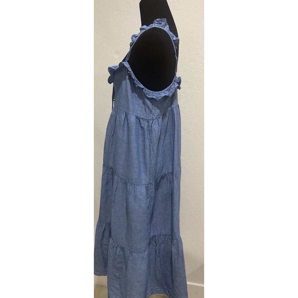 J.Crew Blue Linen Blend Tiered Maxi Dress Size Medium Tassel Tie Cottagecore - Picture 5 of 6